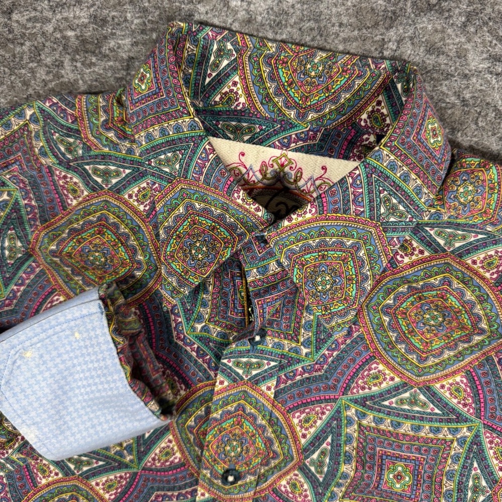 Robert Graham Paisley Mosaic Long Sleeve Button Up Shirt Mens M Geometric